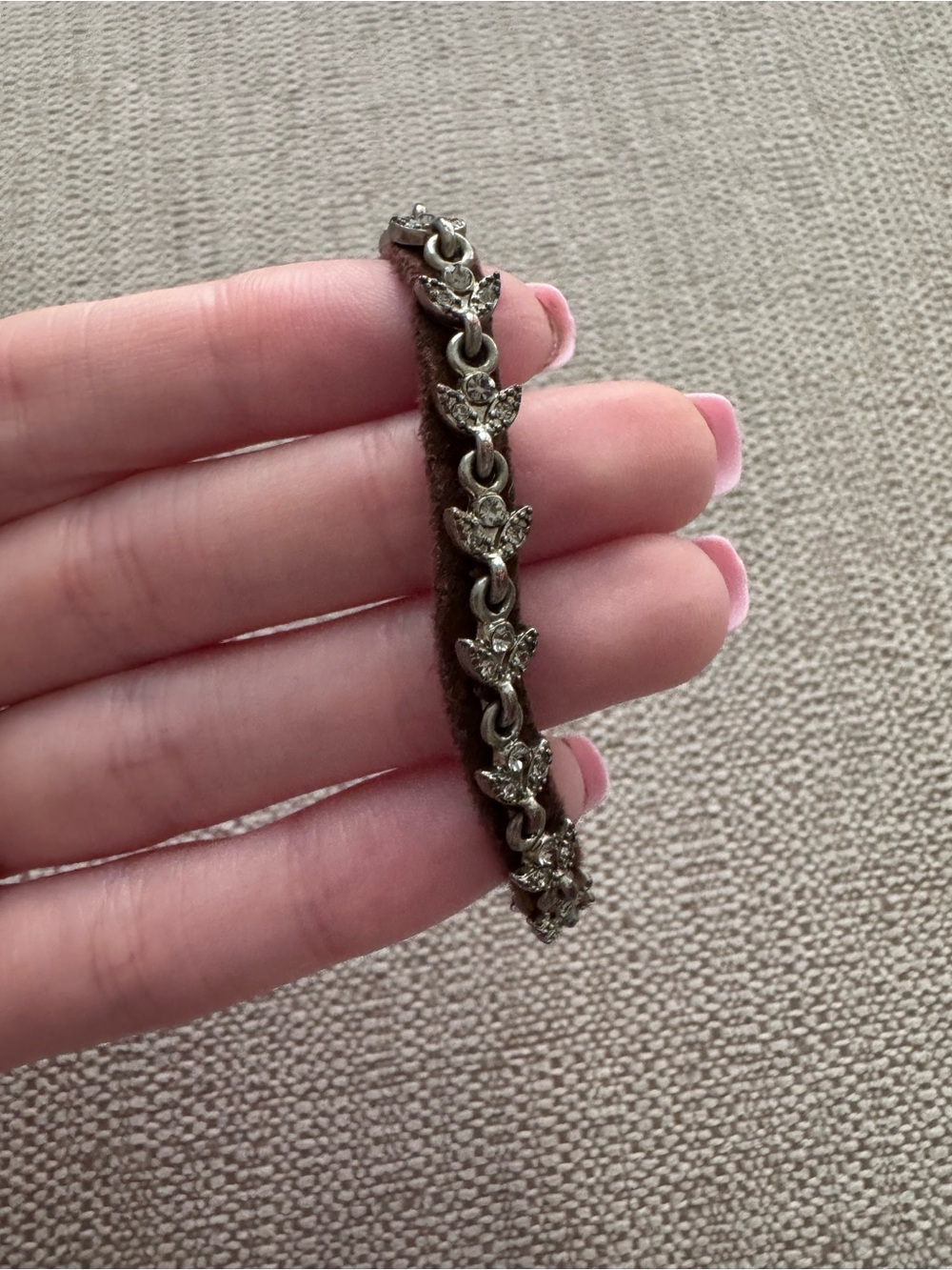 Rhinestone Leaf Accent Brown Suede Bracelet